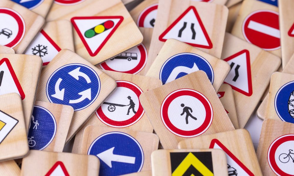 Different colored traffic signs isolated